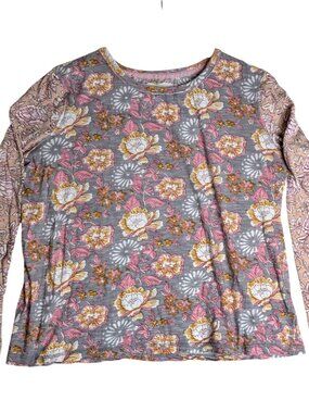 Cino  Sundance Womens Sz XL Long Sleeve Floral Top Two-Tone Paisley Pink & Gray